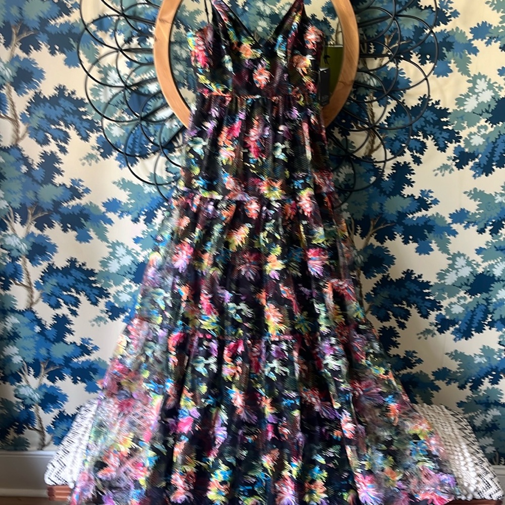 Aidan Mattox colorful embroidered maxi. Size 0 fits like a 4-6 with empire waist
